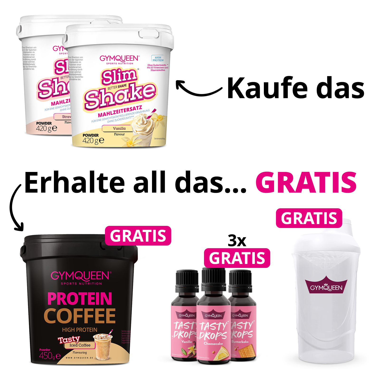 NEW YEAR DEAL: 5Für2 Abnehmpaket mit GRATIS Potein Coffee + 3x Tasty Drops und Shaker