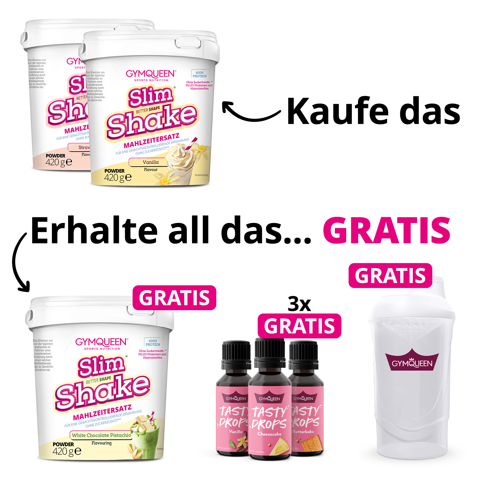 NEW YEAR DEAL: 5Für2 Abnehmpaket mit GRATIS Slim Shake + Tasty Drops und Shaker