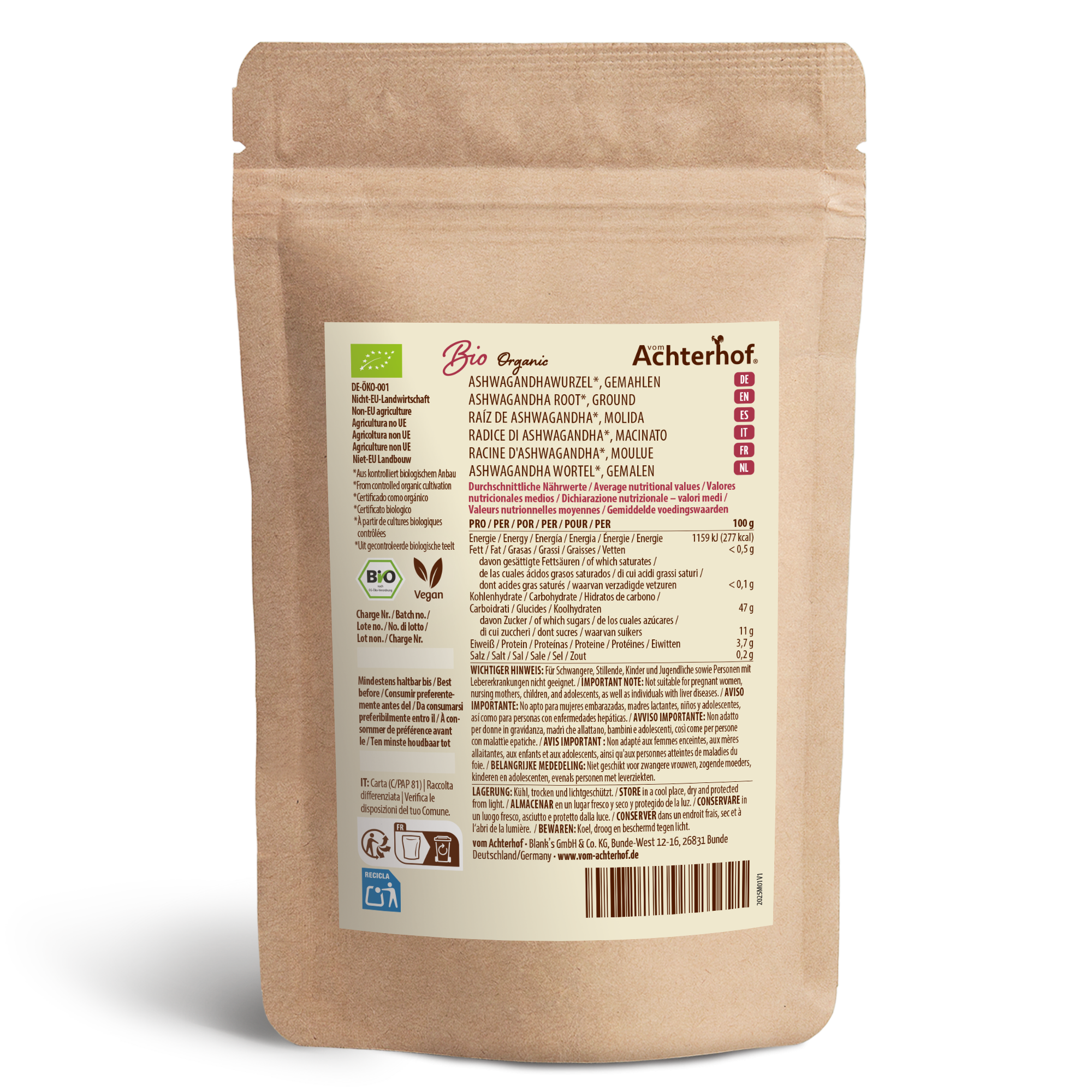Ashwagandha Pulver Bio (1000g)
