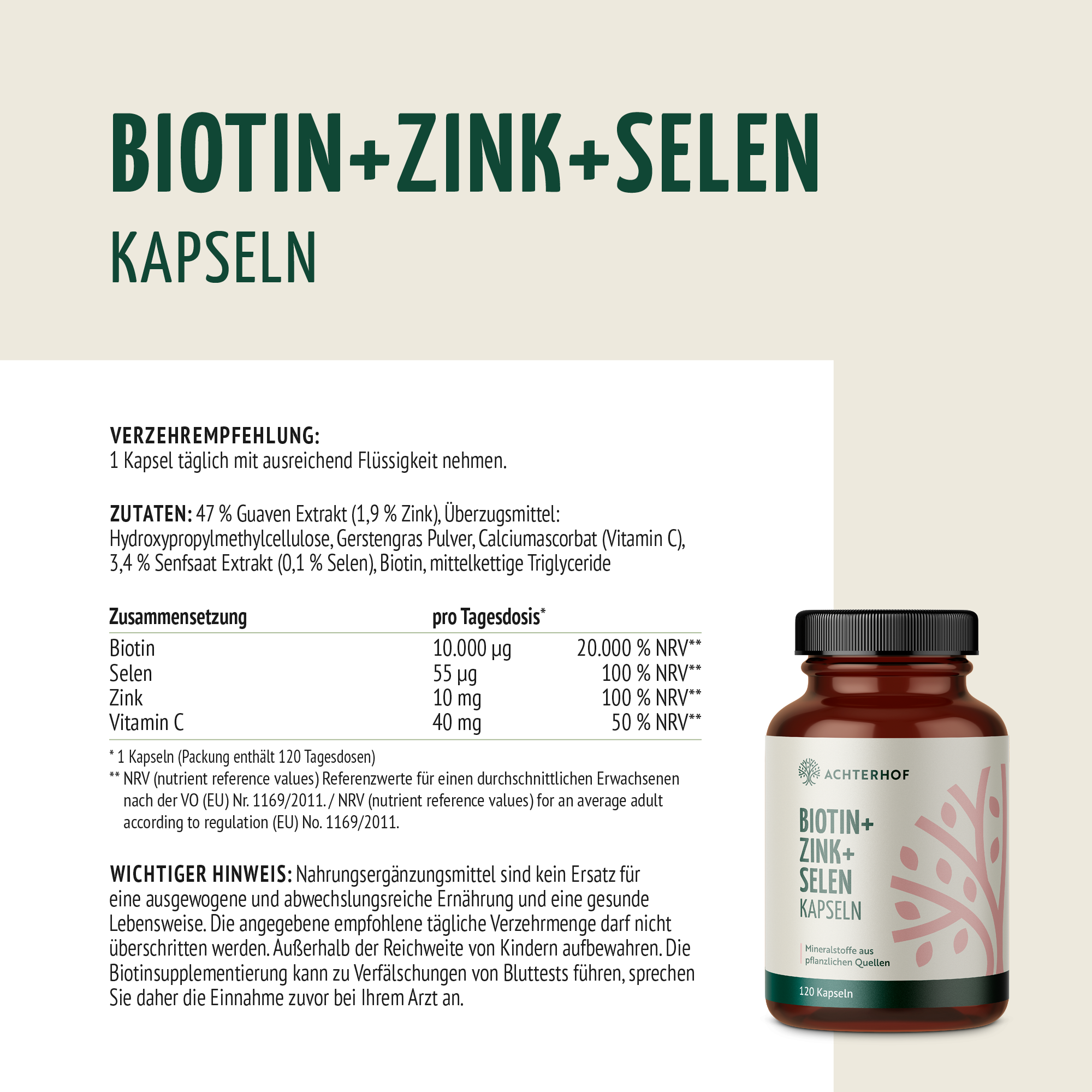 Biotin+Zink+Selen Kapseln (120 Kapseln)