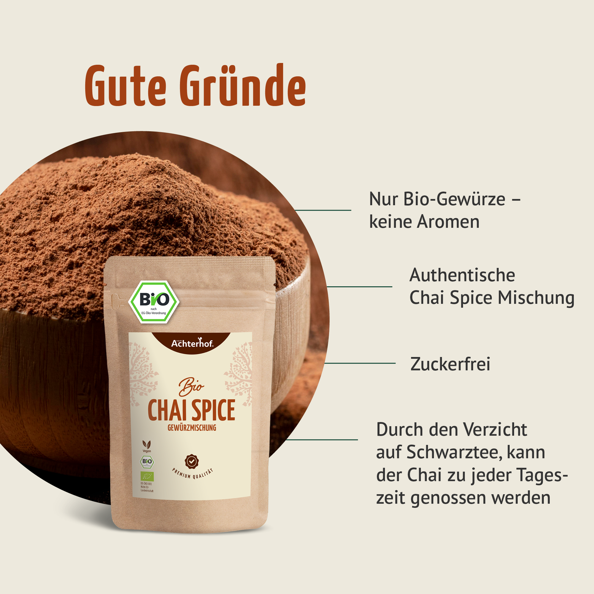 Bio Spicy Chai Gewürzmischung – zuckerfrei (500g)