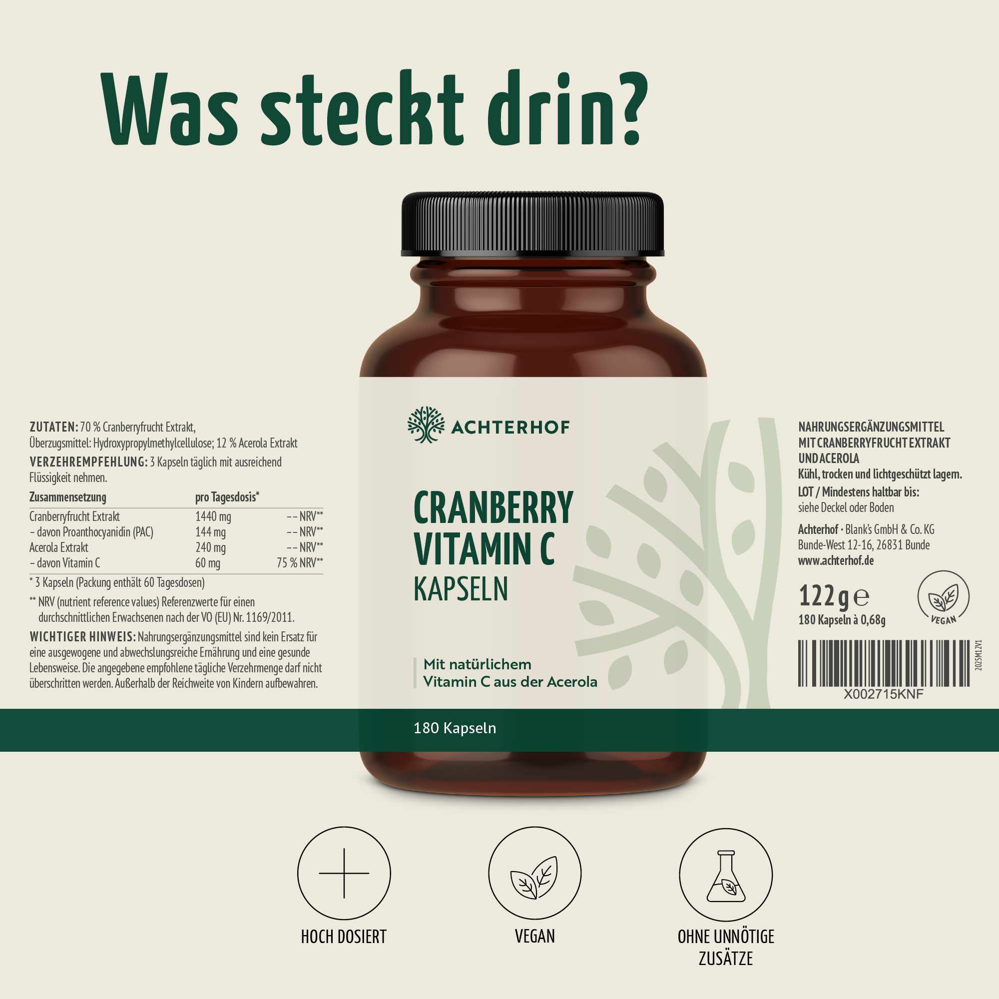 Cranberry Vitamin C Kapseln (180 Kapseln)