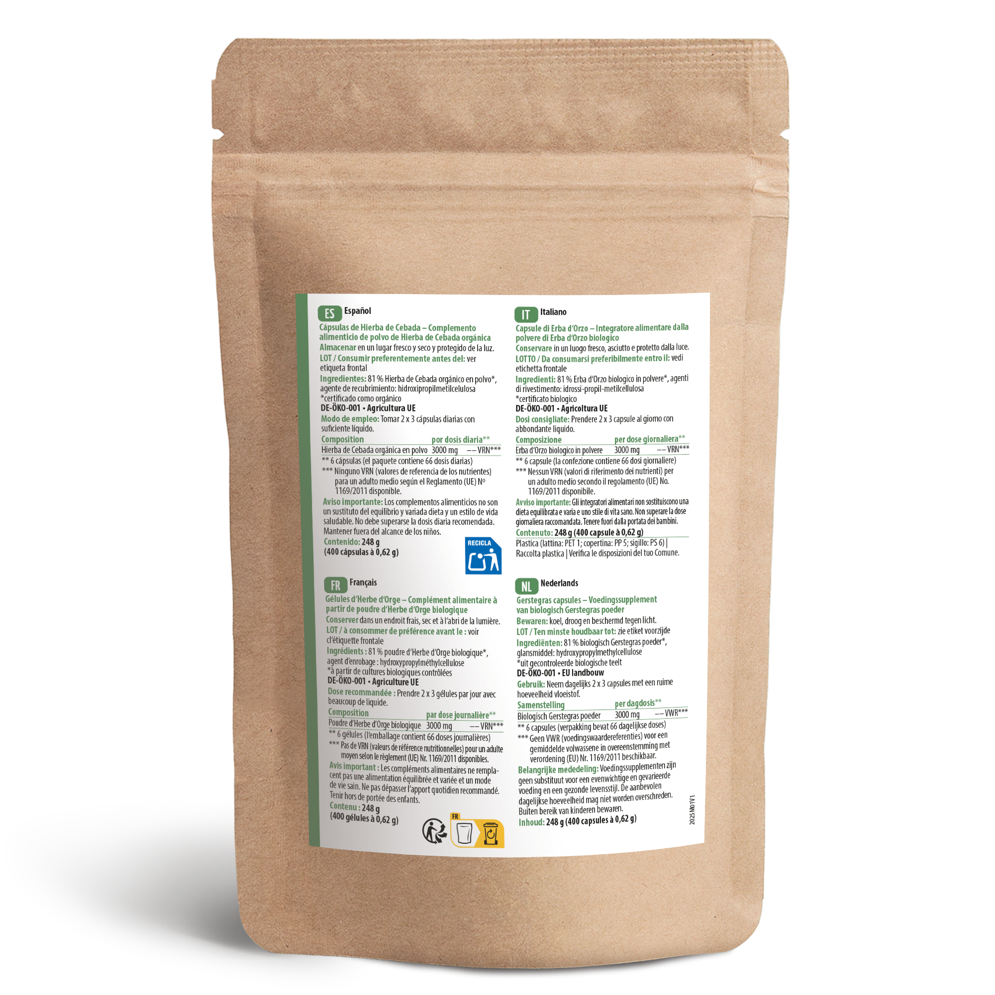 Bio Gerstengras Kapseln Nachfüllpack (400 Kapseln)