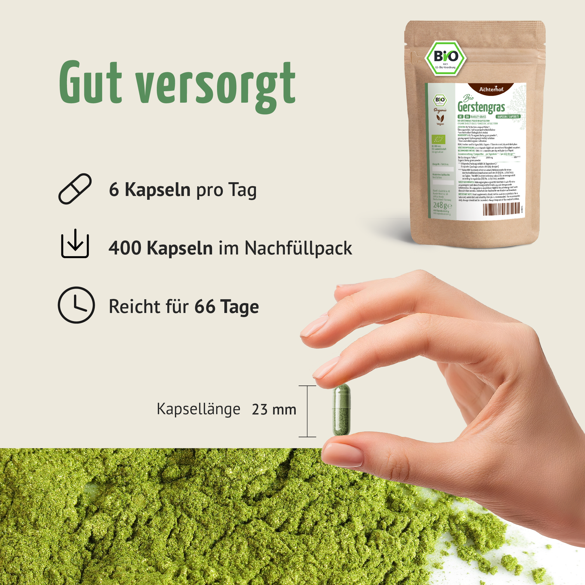 Bio Gerstengras Kapseln Nachfüllpack (400 Kapseln)