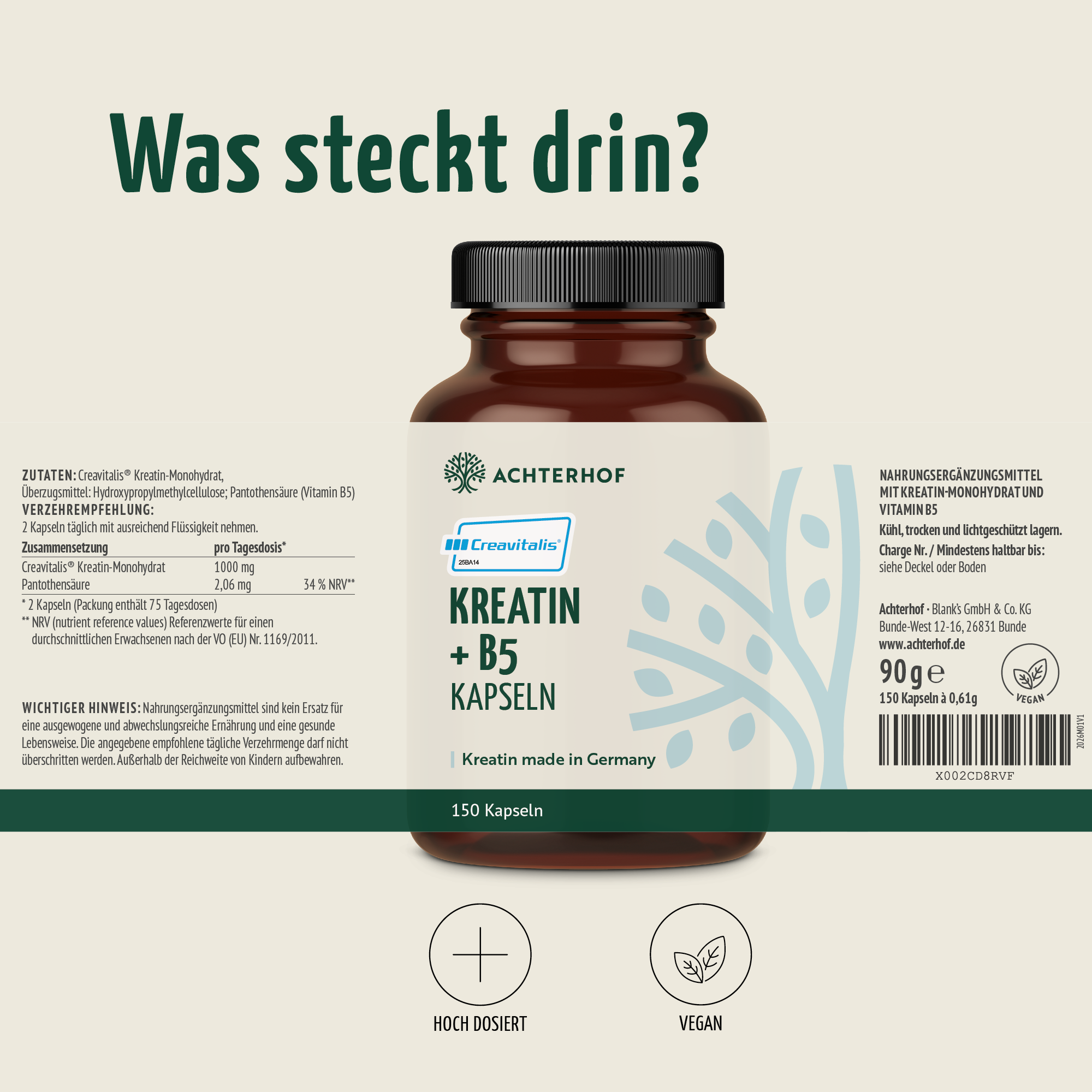 Creavitalis® Kreatin+B5 Kapseln (150 Kapseln)