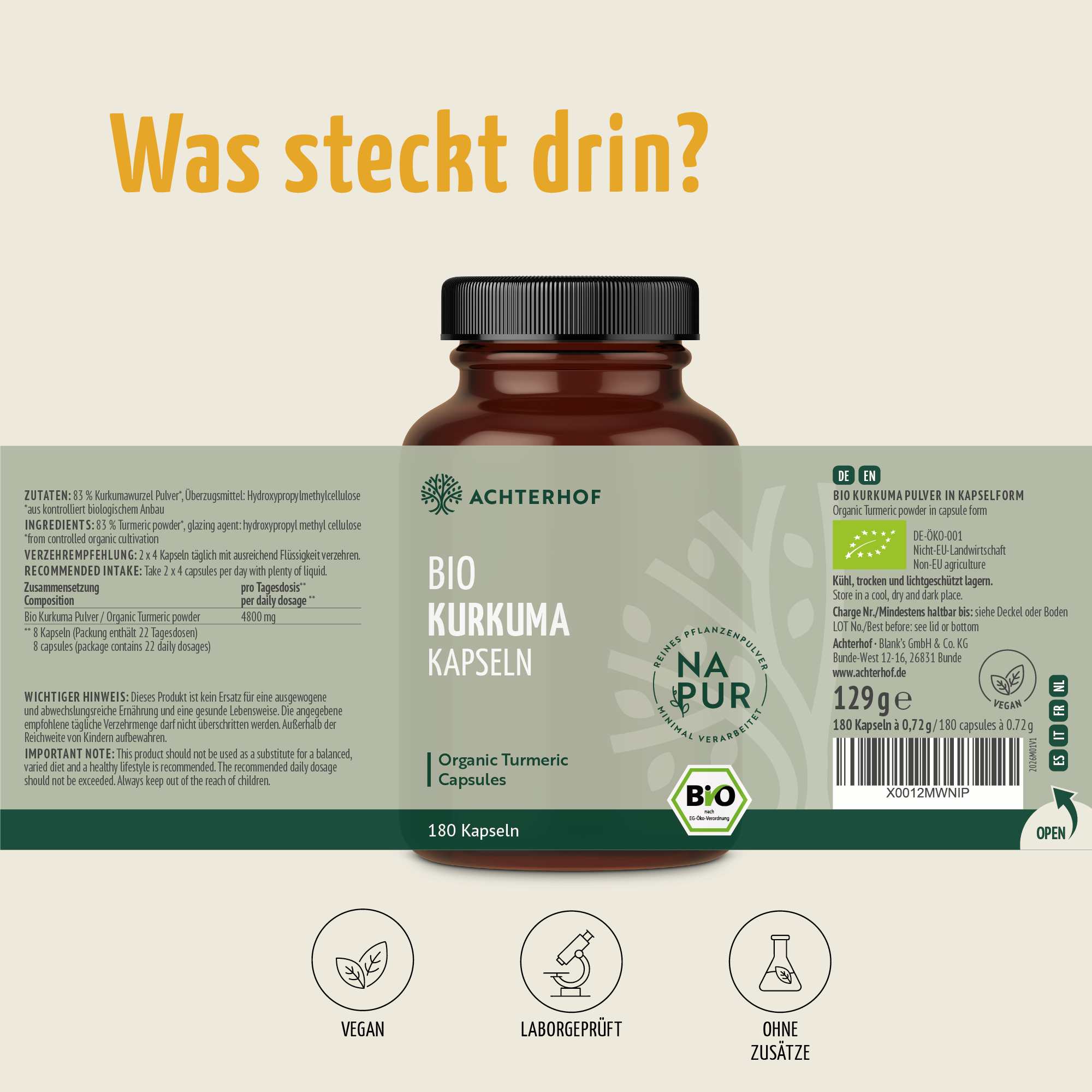 Bio Kurkuma Kapseln (180 Kapseln)