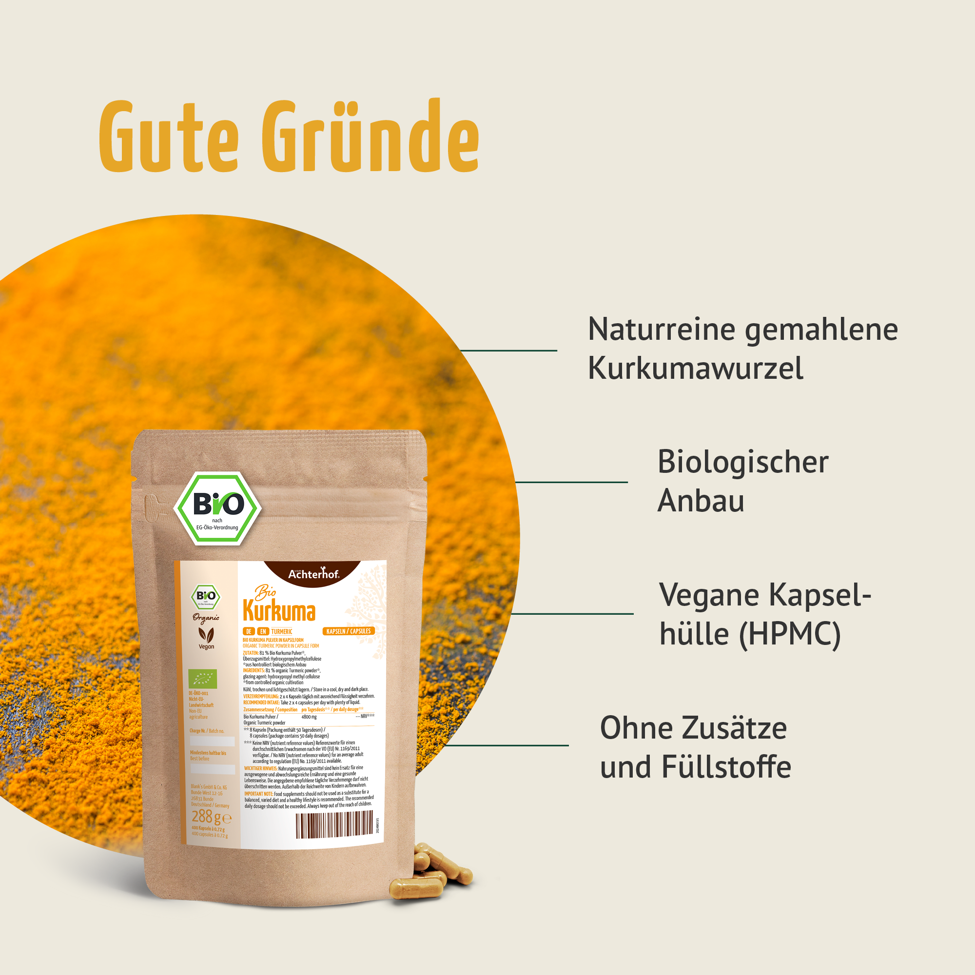 Bio Kurkuma Kapseln Nachfüllpack (400 Kapseln)