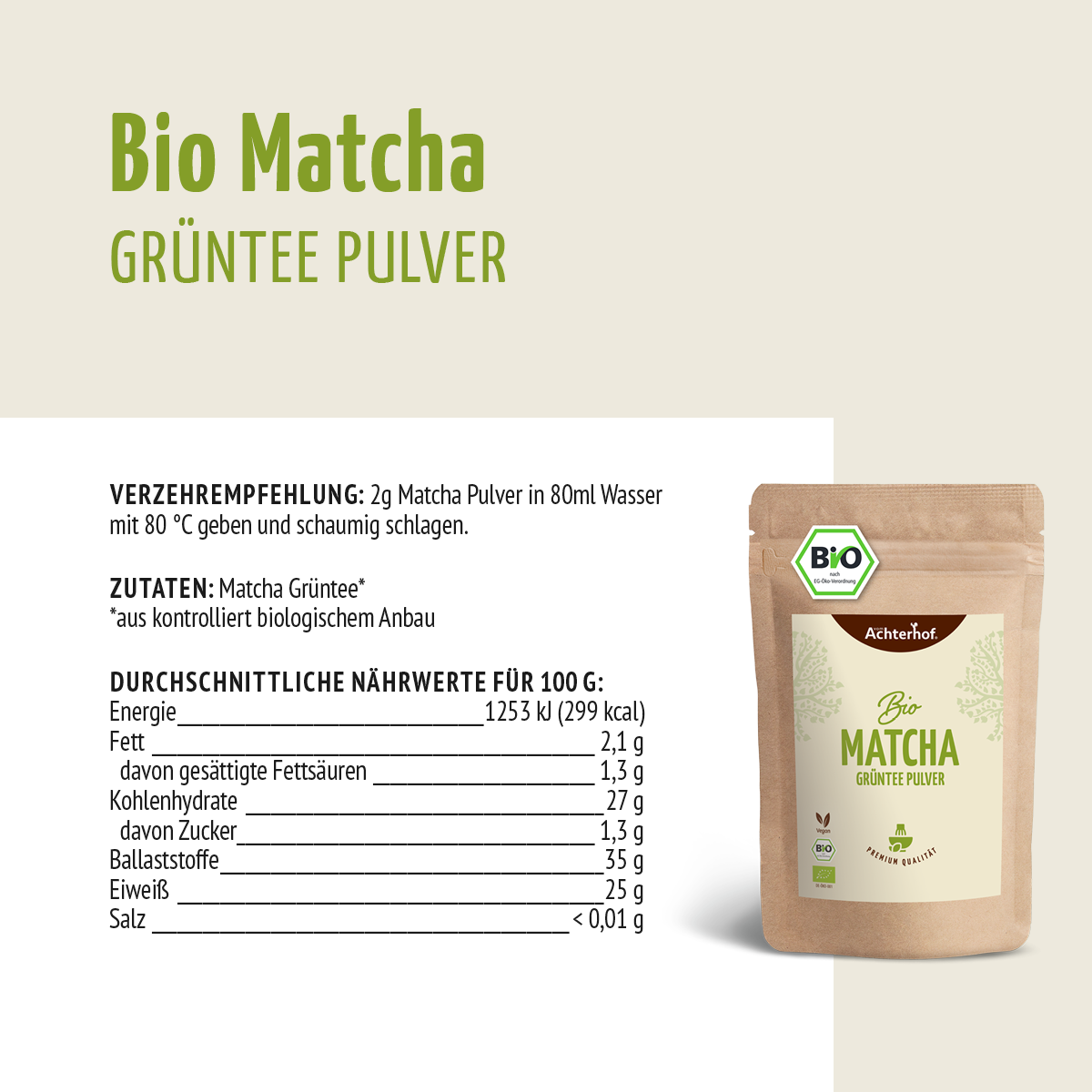 Bio Matcha Grüntee Pulver (100g)