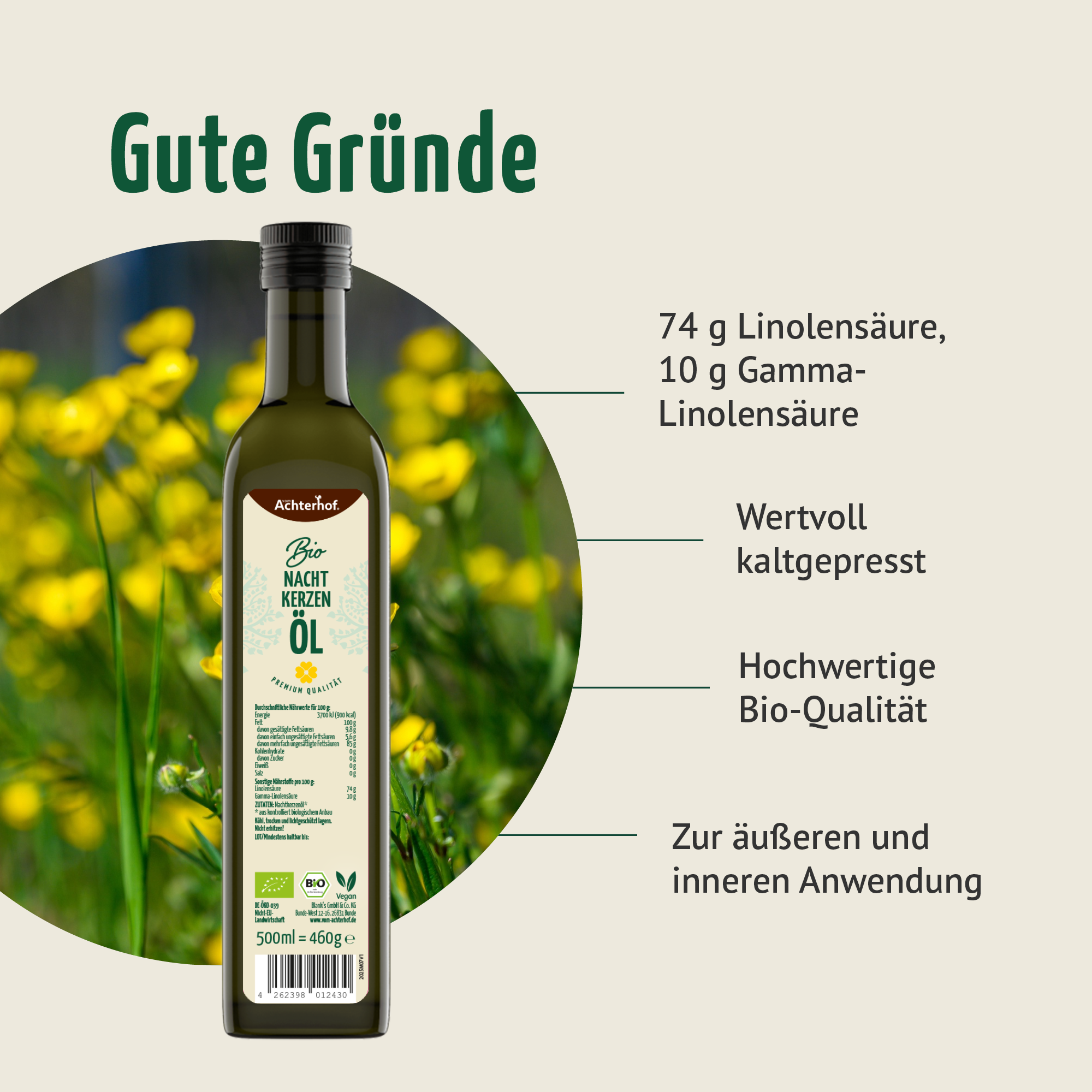 Bio Nachtkerzenöl (500ml)