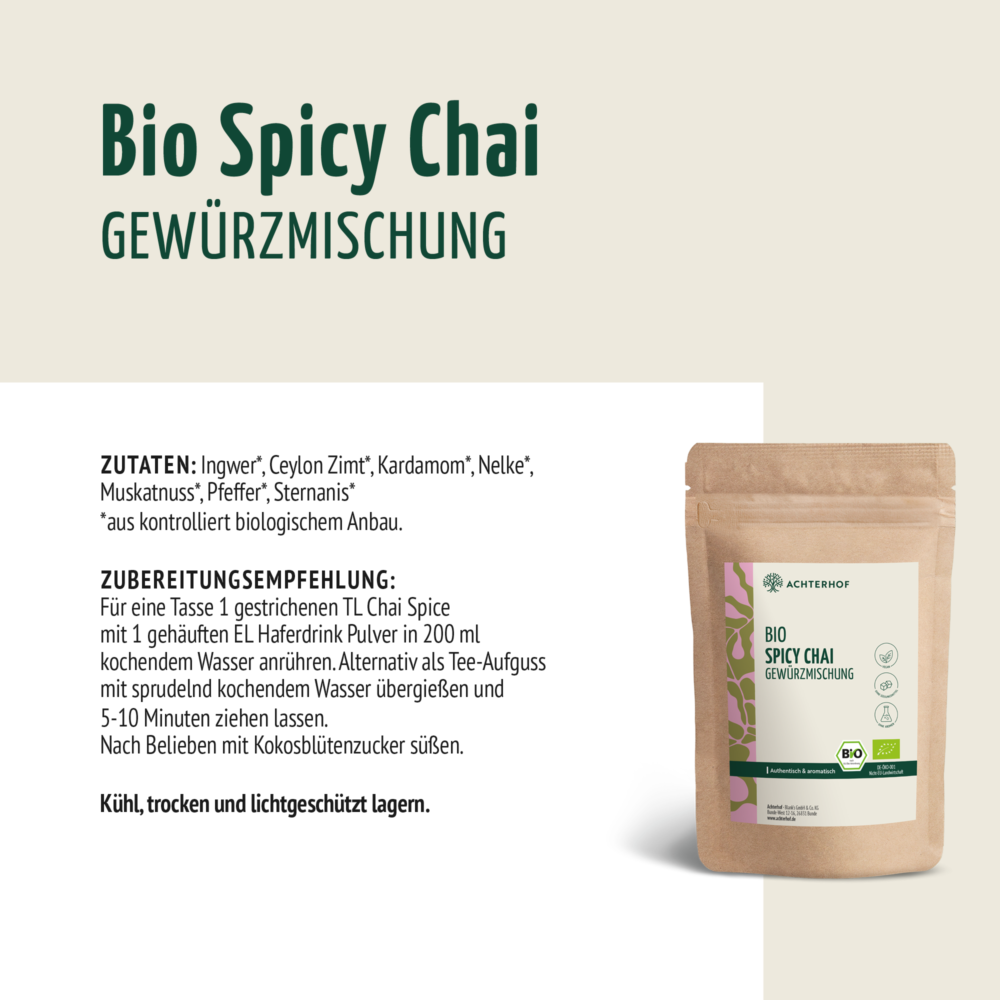 Bio Spicy Chai Gewürzmischung – zuckerfrei (250g)