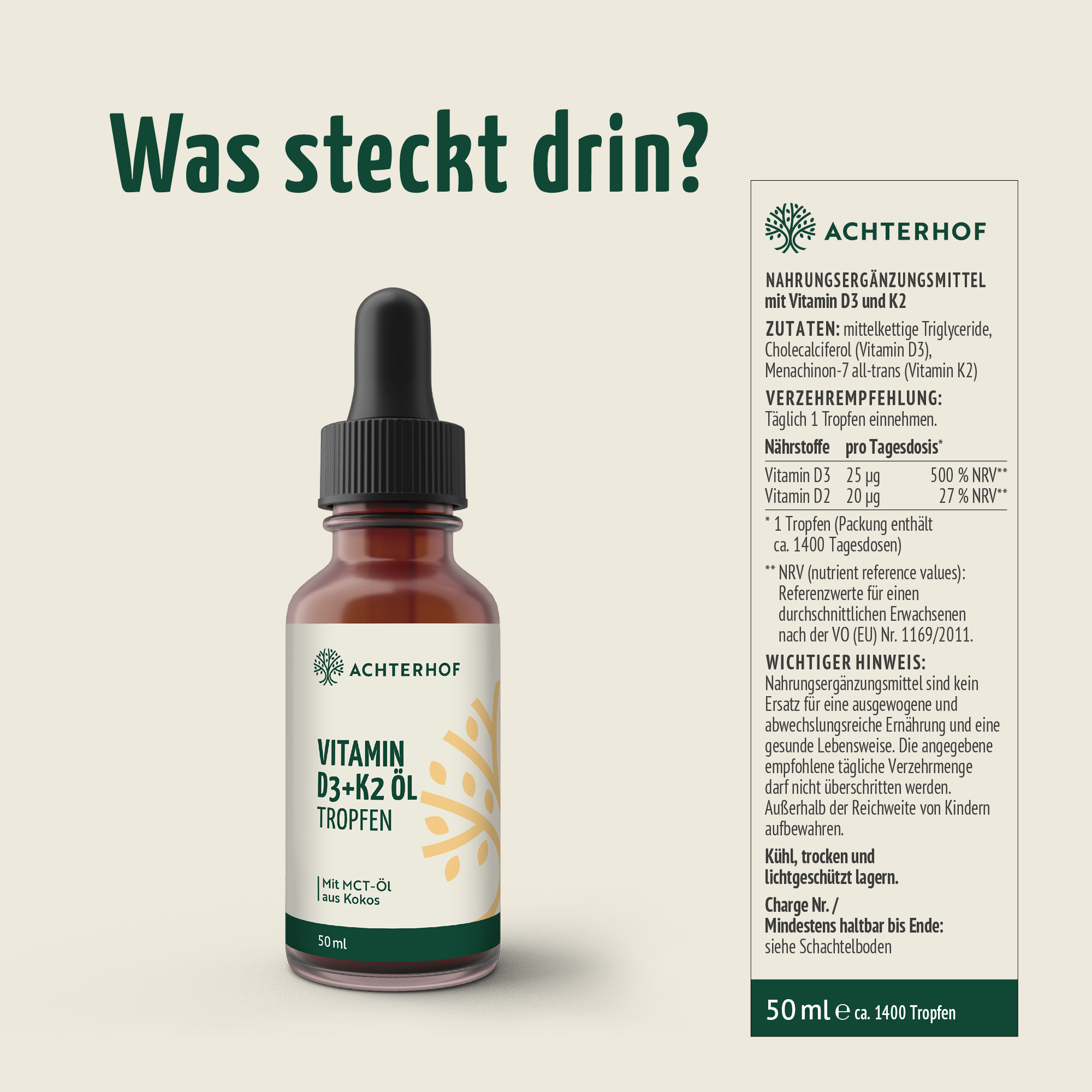 Vitamin D3+K2 Öl Tropfen (50ml)