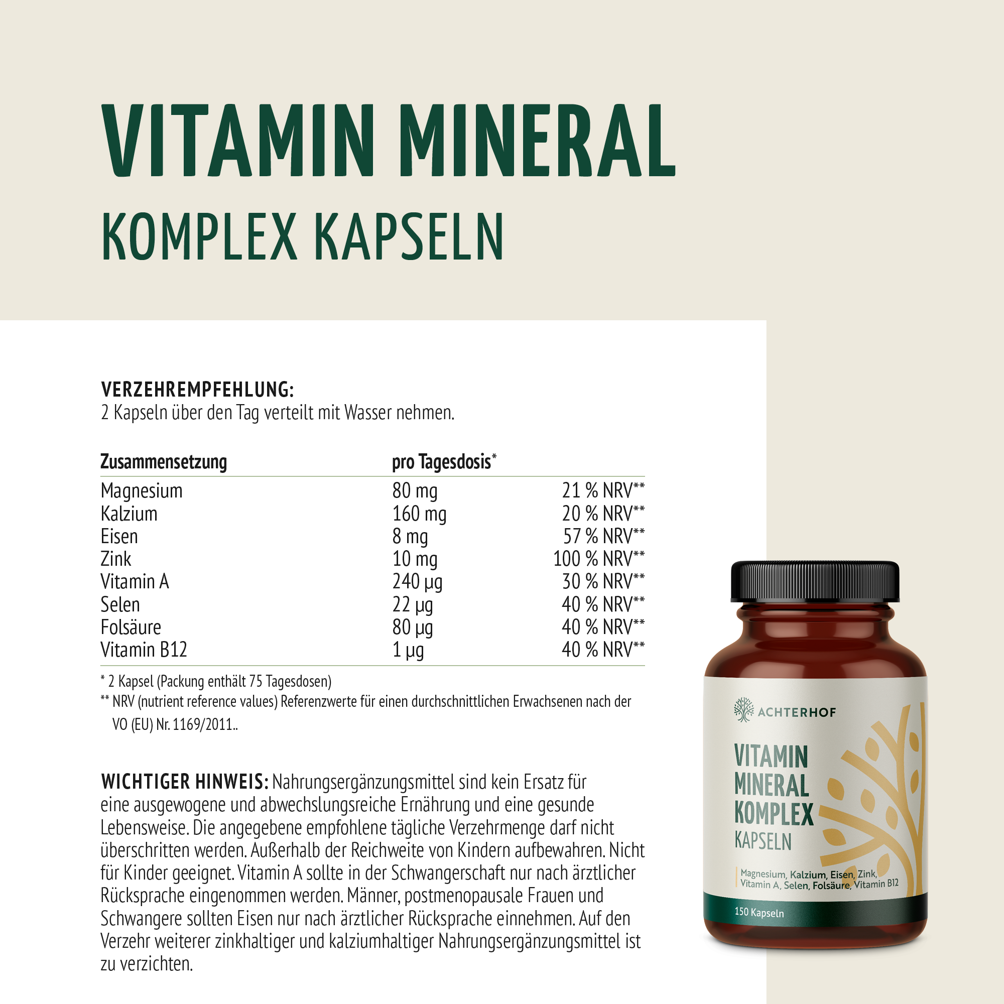 Vitamin Mineral Komplex (150 Kapseln)