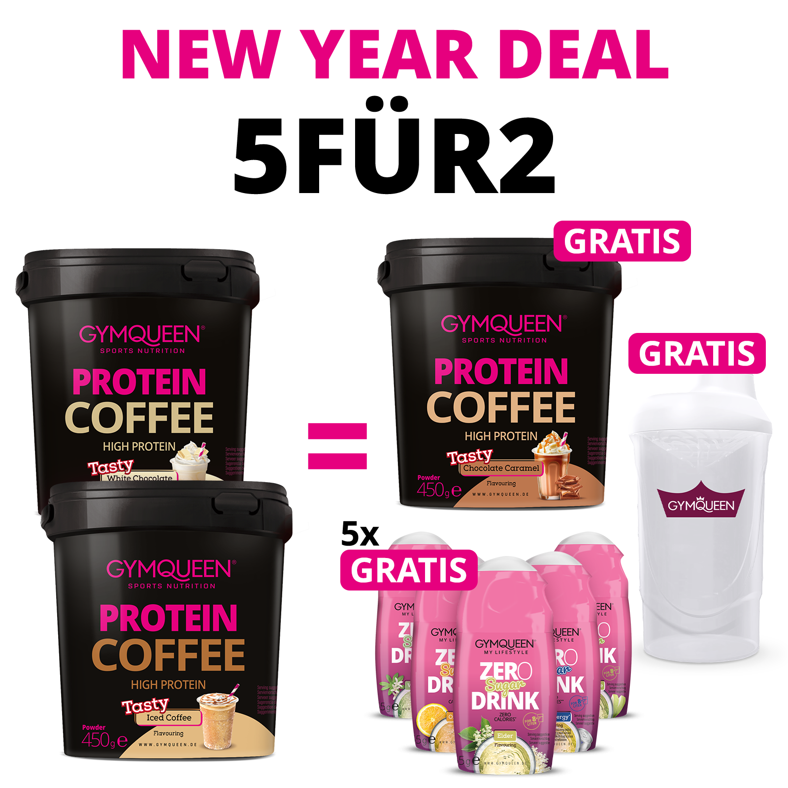 EXKLUSIVER DEAL: 5für2 Protein Coffee mit GRATIS Protein Coffee   Zero Sugar Sirup 5er Set
