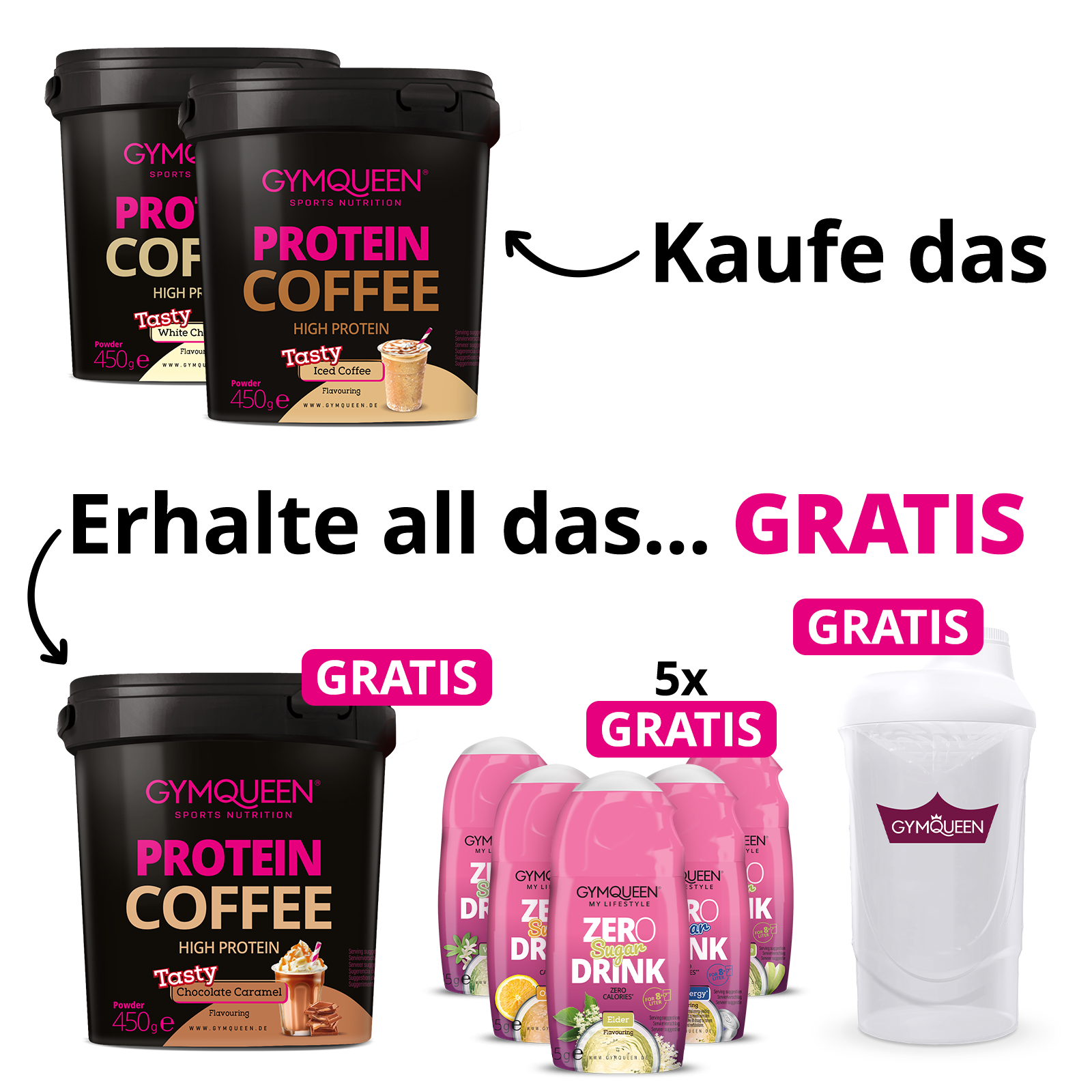 EXKLUSIVER DEAL: 5für2 Protein Coffee mit GRATIS Protein Coffee   Zero Sugar Sirup 5er Set