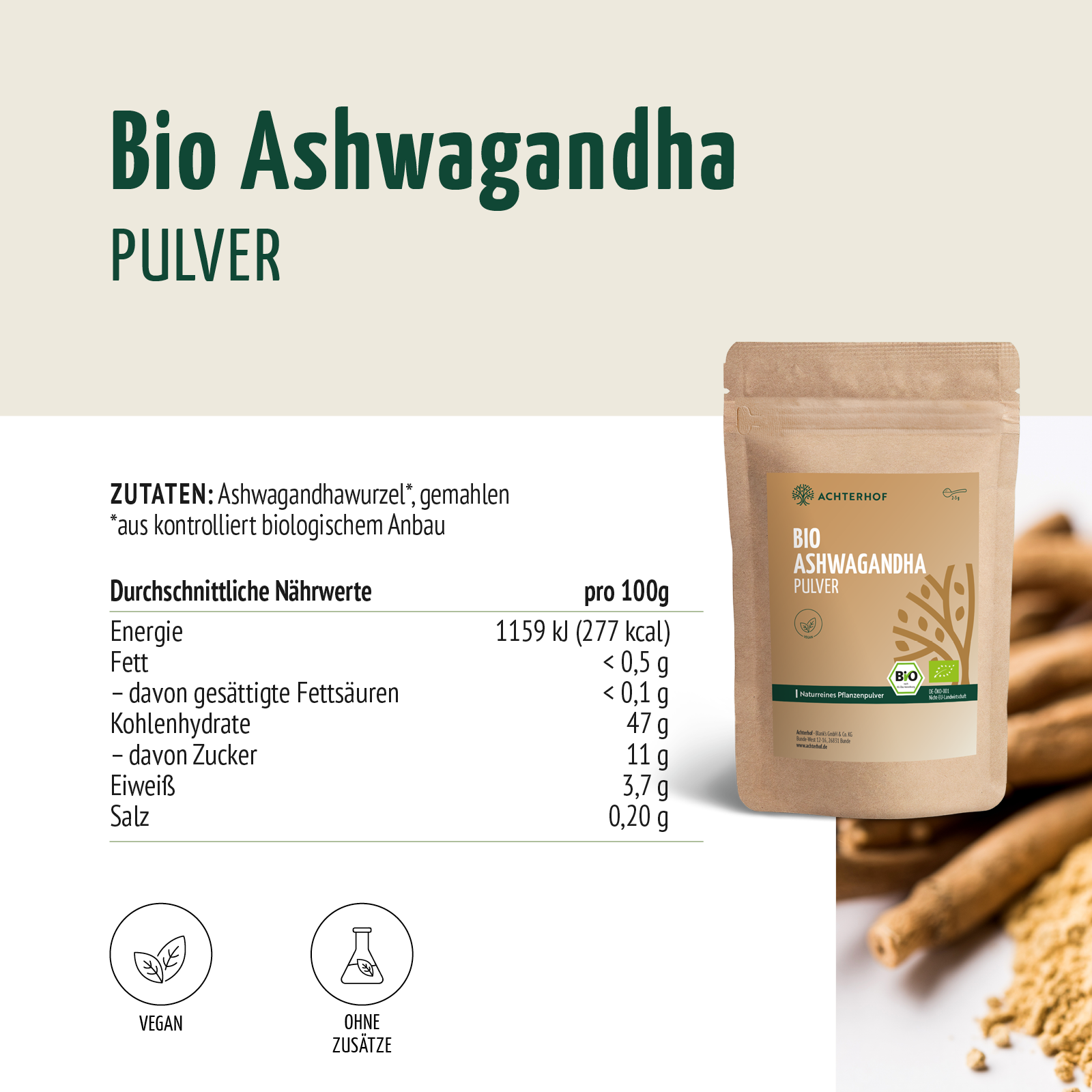 Ashwagandha Pulver Bio (1000g)