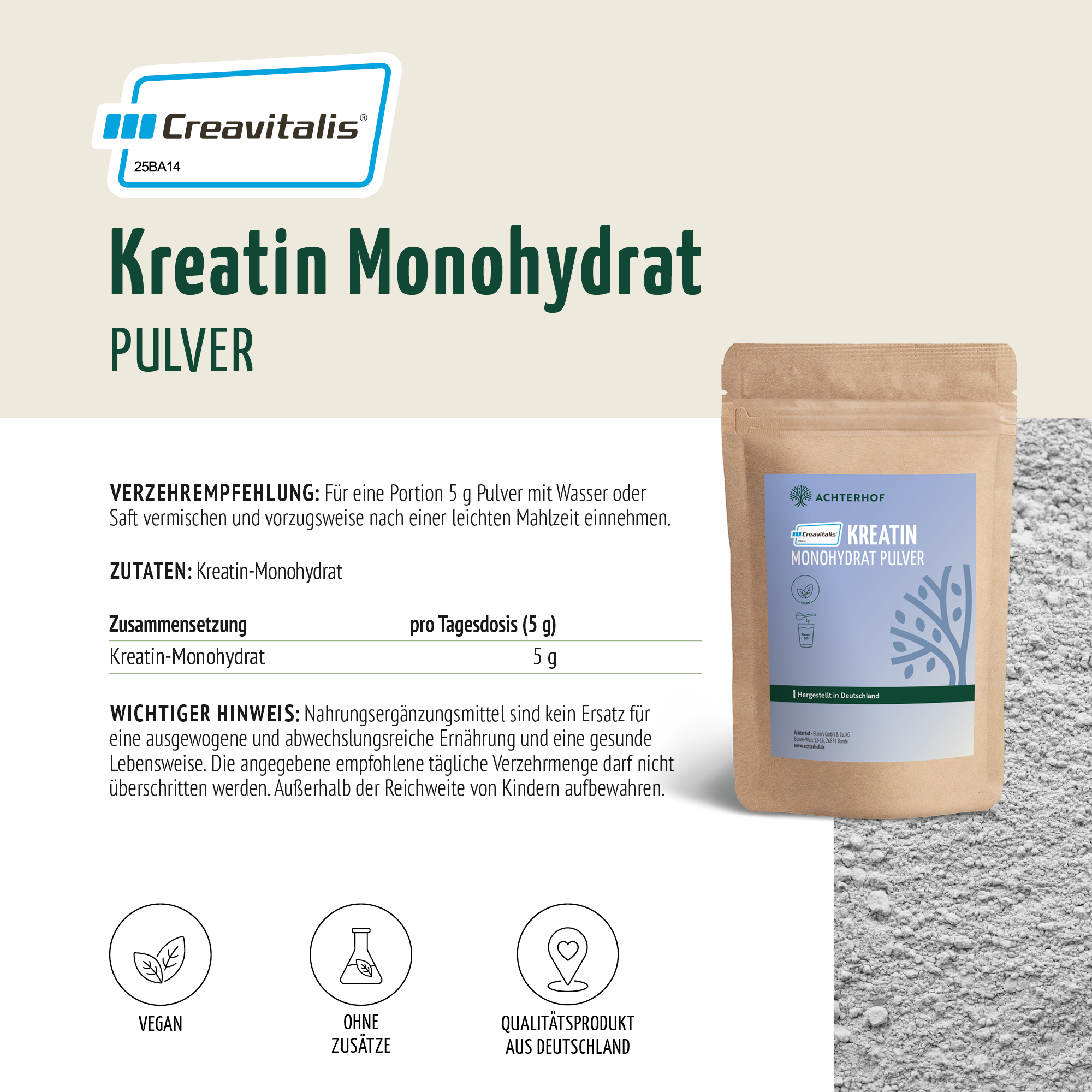 Creavitalis® Kreatin Monohydrat Pulver (250g)