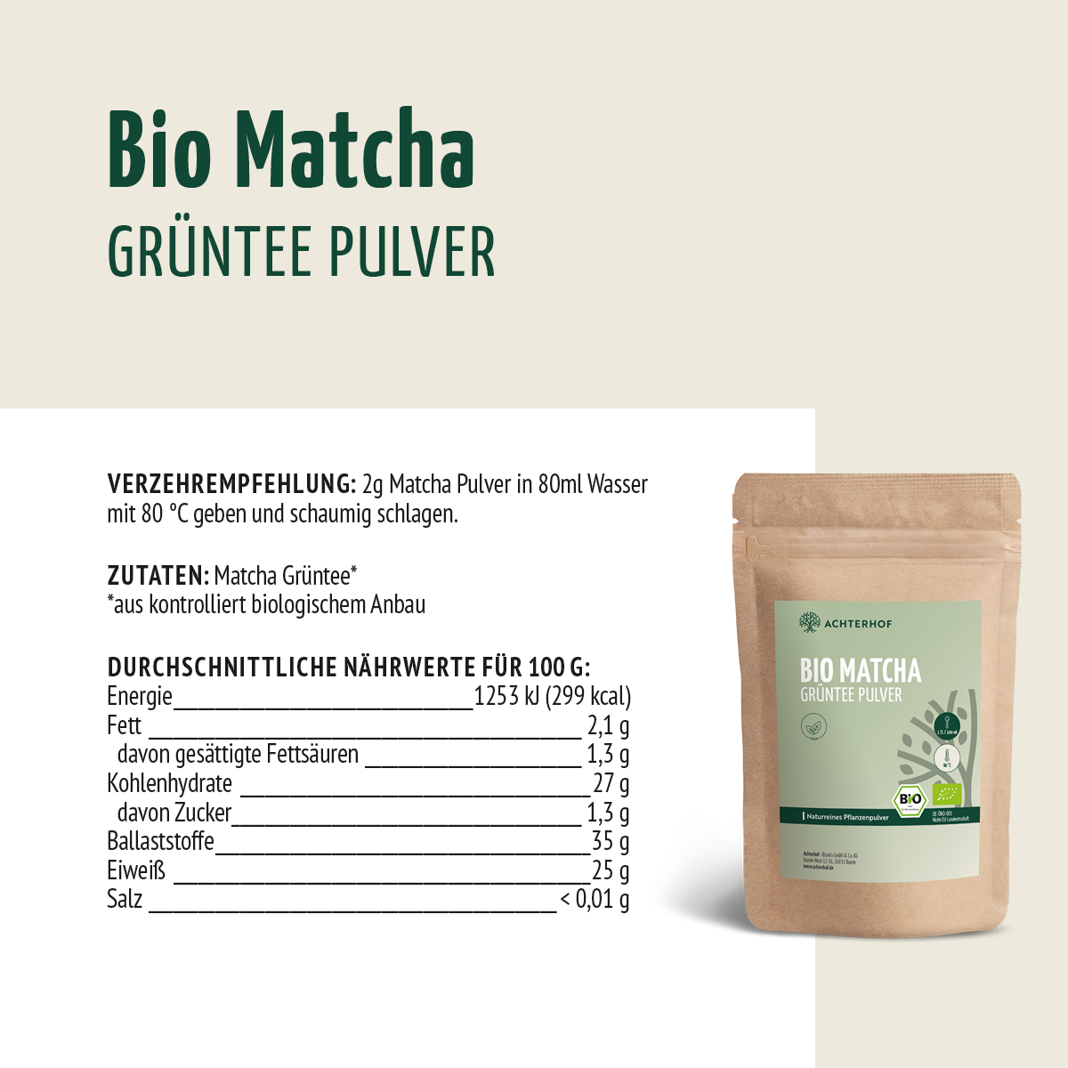 Bio Matcha Grüntee Pulver (100g)